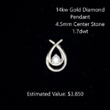 14kt Diamond Pendant, 4.5mm Center Stone, 1.7dwt