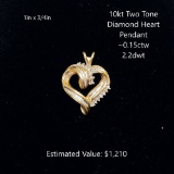 10kt Two Tone Dia. Heart Pendant ~0.15ctw, 2.2dwt