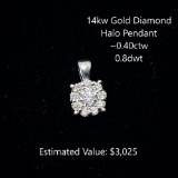 14kt Gold Diamond Halo Pendant, ~0.40ctw, 0.8dwt