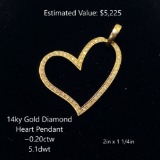 14kt Diamond Heart Pendant ~0.20ctw, 5.1dwt