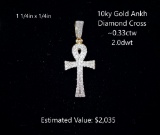 10kt Diamond Ankh Pendant, ~0.33ctw, 2.0dwt