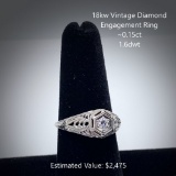 18kt Vintage Diamond Engagement Ring, ~0.15ctw