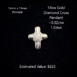 14kt Diamond Cross Pendant, ~0.02ctw, 1.0dwt