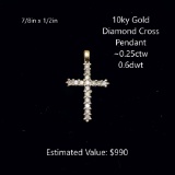 10kt Diamond Cross Pendant, ~0.25ctw, 0.6dwt