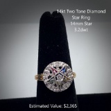 14kt Two Tone Diamond Star Ring, 3.2dwt