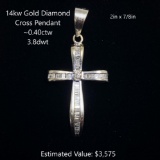14kt Diamond Cross Pendant ~0.40ctw, 3.8dwt