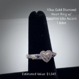 10kw Diamond Heart Ring w/ Sapphire-Like Accent