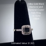 14kt Black Diamond & Diamond Halo Ring, ~0.15ctw