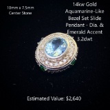 14kt Bezel Set Aquamarine-Like Slide Pendant