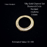 10kt Channel Set Diamond Circle Pendant, ~0.20ctw