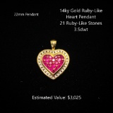 14kt Ruby-Like & Diamond Heart Pendant