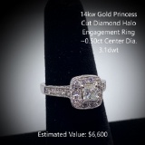 14kt Princess Cut Diamond Halo Engagement Ring