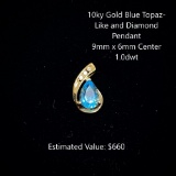 10kt Blue Topaz-Like & Diamond Pendant, 1.0dwt