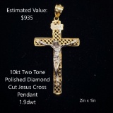 10kt Polished Dia. Cut Jesus Cross Pendant 1.9dwt