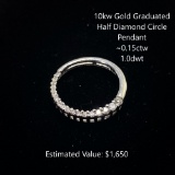 10kt Graduated Half Diamond Circle Pendant