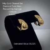 14kt Channel Set Diamond Non-Pierced Earrings