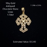 10kt Antiqued Chocolate Stone Cross 1.7dwt