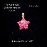 14kt Ruby-Like Star Pendant 1.4dwt