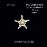14kt Diamond Cluster Star Pendant ~0.20ctw, 1.6dwt