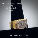 14kt Gold Men's Cocktail Ring, 22 Diamonds, 6.8dwt