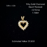 14kt Diamond Heart Pendant, ~0.10ctw, 1.1dwt