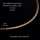 14kt Diamond Tennis Necklace, ~3.25ctw, 13.4dwt