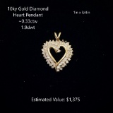 10kt Diamond Heart Pendant, ~0.33ctw, 1.9dwt