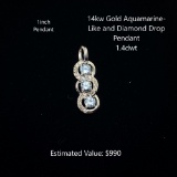 14kt Aquamarine-Like & Diamond Pendant, 1.4dwt
