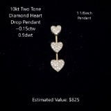 10kt Diamond Heart Drop Pendant, ~0.15ctw, 0.9dwt