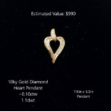 10kt Diamond Heart Pendant, ~0.10ctw, 1.1dwt