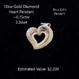 10kt Diamond Heart Pendant, ~0.15ctw, 3.2dwt