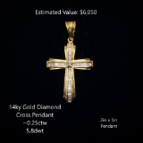 14kt Diamond Cross Pendant, ~0.25ctw, 5.8dwt