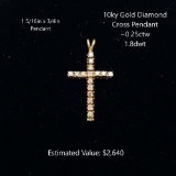 10kt Gold Diamond Cross Pendant, ~0.25ctw, 1.8dwt