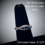 14kt Blue Zircon-Like & Diamond Ring, 2.0dwt