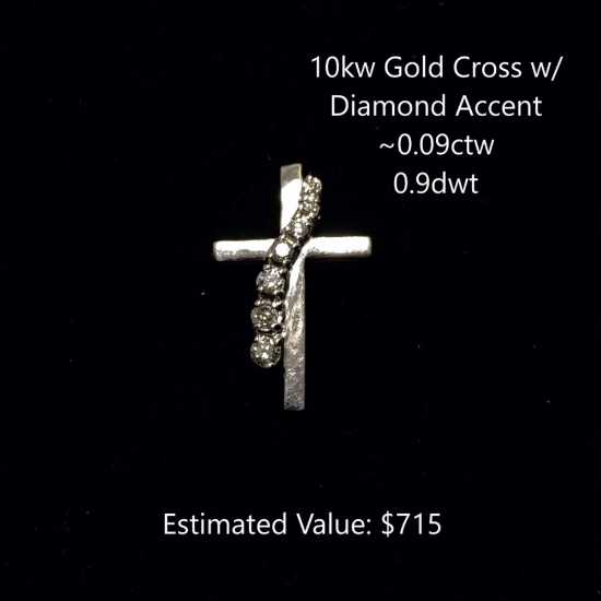 10kt Cross w/ Diamond Accent, ~0.09ctw