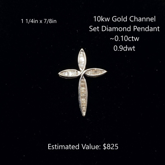 10kt Gold Channel Set Diamond Pendant, ~0.10ctw