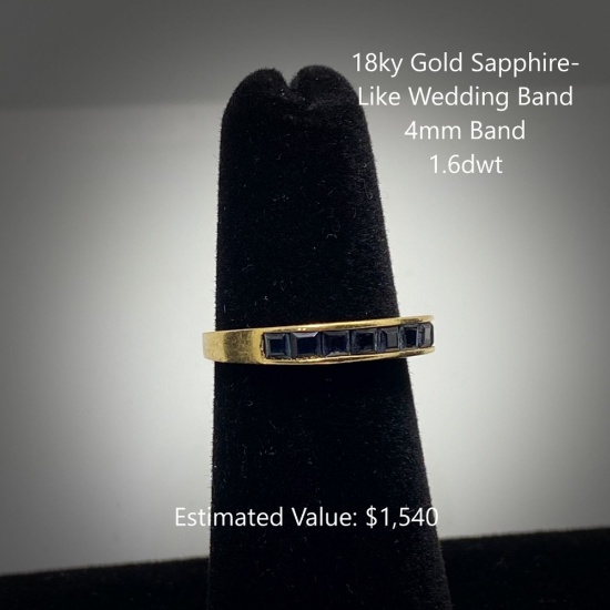 18kt Gold Sapphire-Like Wedding Band, 4mm Band