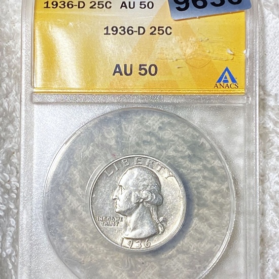 1936-D Washington Silver Quarter ANACS - AU50