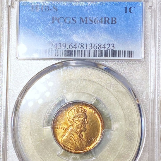 1910-S Lincoln Wheat Penny PCGS - MS 64 RB