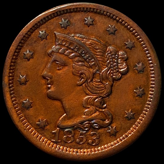 1853 Braided Hair Large Cent CLOSELY UNC