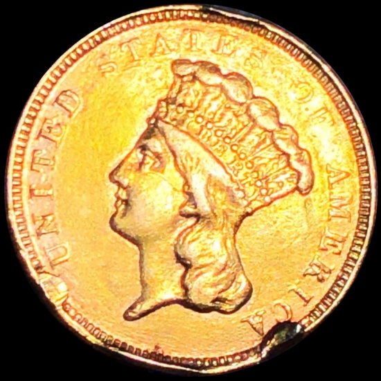 1854-O $3 Gold Piece NEARLY UNCIRCULATED