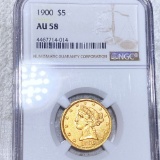 1900 $5 Gold Half Eagle NGC - AU58