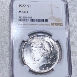 1922 Silver Peace Dollar NGC - MS63