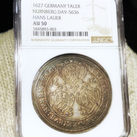 1627 Germany Nurnberg Silver Taler NGC - AU50