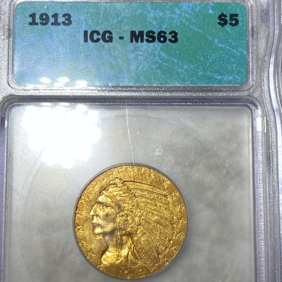 1913 $5 Gold Half Eagle ICG - MS63