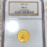 1928 $2.50 Gold Quarter Eagle NGC - MS61