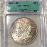 1891-CC Morgan Silver Dollar ICG - MS63