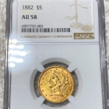 1882 $5 Gold Half Eagle NGC - AU 58