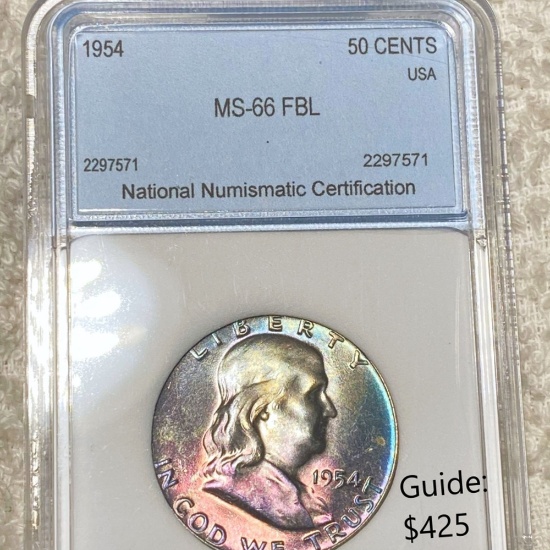 1954 Franklin Half Dollar NNC - MS 66 FBL