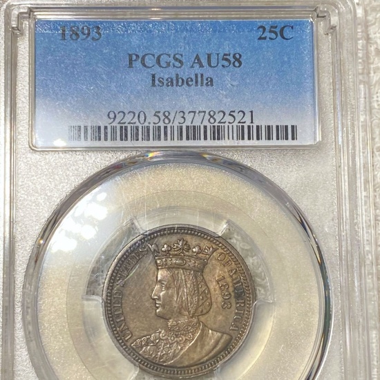 1893 Isabella Silver Quarter PCGS - AU58